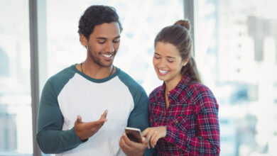 A smartphone screen displaying Facebook Stories ads, highlighting expanded audience reach.