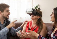 A smartphone displaying an AR shopping lens on Snapchat, allowing users to try on products virtually.