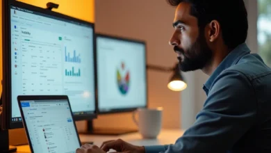 Marketer analyzing first-party audience data in Google Ads dashboard on laptop