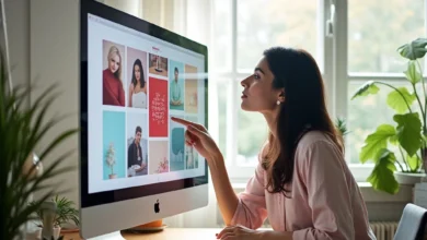 A female marketer analyzing mood-based ad performance on a bright Pinterest dashboard.