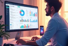 A South Asian male TikTok creator using CRM tools for brand partnership management on a digital dashboard