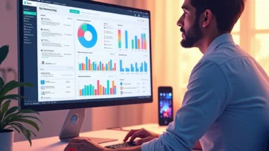 A South Asian male TikTok creator using CRM tools for brand partnership management on a digital dashboard