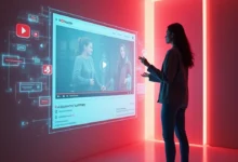 South Asian digital marketer reviewing YouTube AI video summary interface on a laptop screen in a well-lit workspace