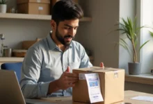 Seller preparing a package to ship an item sold on Facebook Marketplace