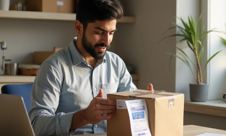 Seller preparing a package to ship an item sold on Facebook Marketplace