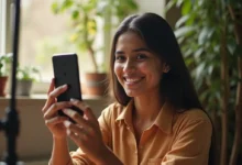 Indian content creator using fullscreen mode on Facebook Reels in a well-lit, vertical smartphone setup.