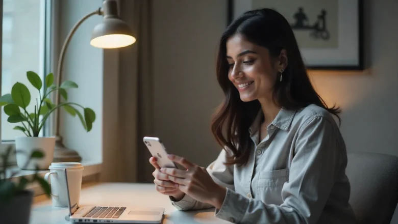 Indian woman browsing shopping items on Instagram with AI suggestions