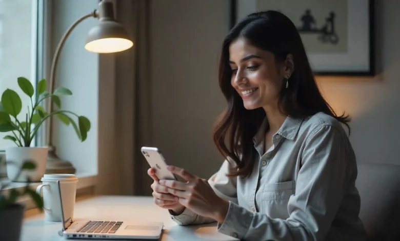 Indian woman browsing shopping items on Instagram with AI suggestions