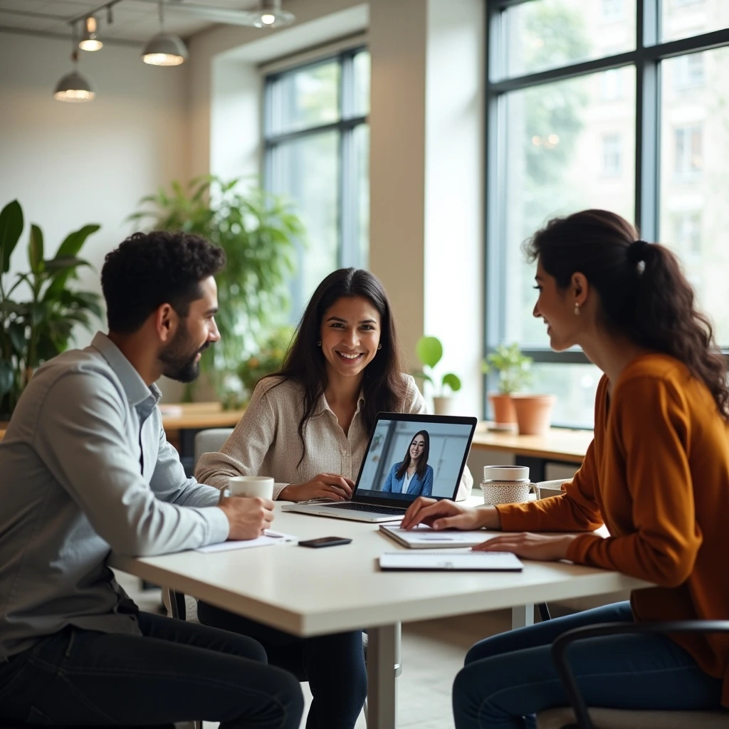 Young Indian female professional receiving career mentorship on LinkedIn via video call.