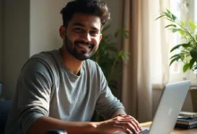 Indian content creator working on TikTok Creator Studio analytics tools at desk