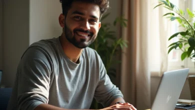 Indian content creator working on TikTok Creator Studio analytics tools at desk