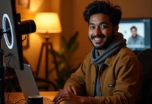 Young content creator engaging with audience using the YouTube Community Tab on a smartphone