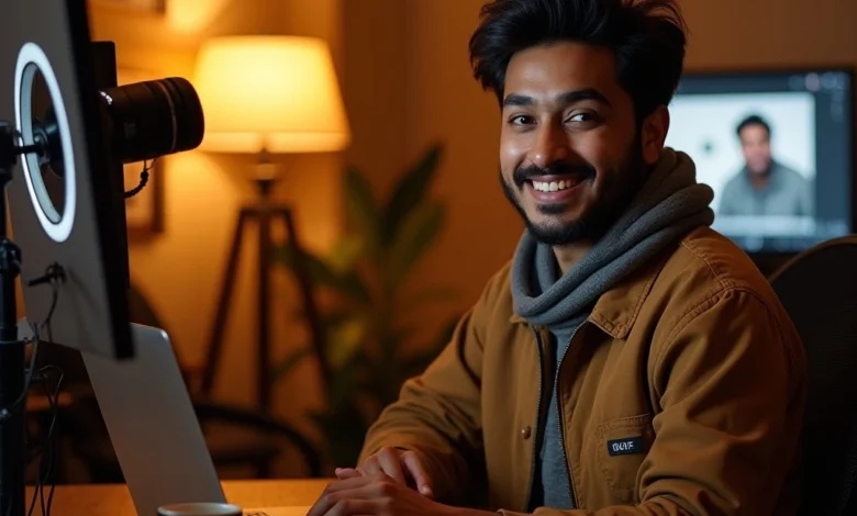 Young content creator engaging with audience using the YouTube Community Tab on a smartphone