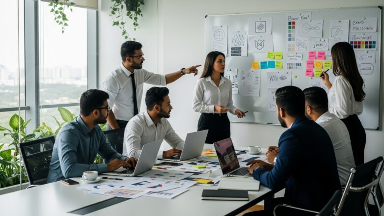 Branding team in Chennai brainstorming creative strategies for business identity