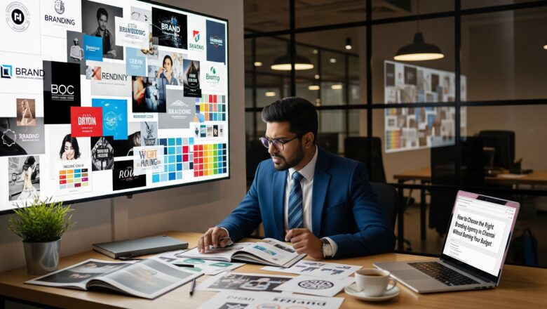 Manager stressed while reviewing cluttered branding visuals on a large screen, searching for the right branding agency in Chennai