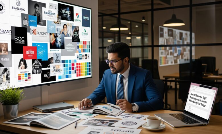 Manager stressed while reviewing cluttered branding visuals on a large screen, searching for the right branding agency in Chennai
