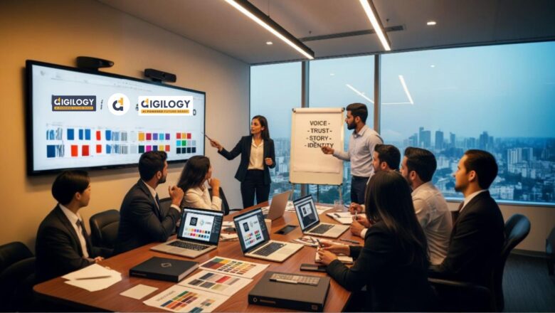 Branding agency in Chennai team creating brand identity with logos, colors, and storytelling strategies