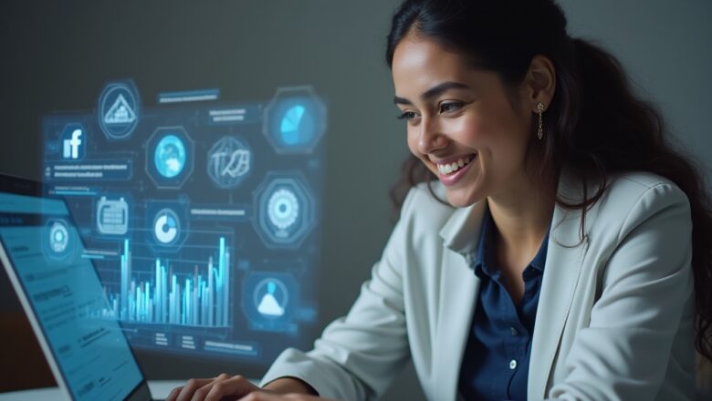 Facebook AI-Based Engagement Metrics dashboard showing ad performance insights and analytics.