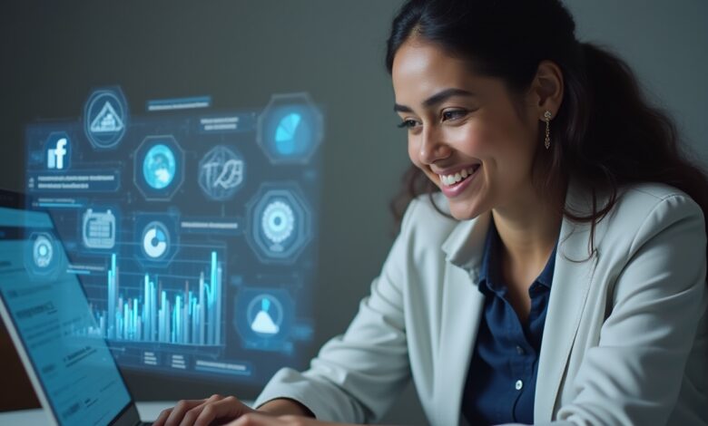 Facebook AI-Based Engagement Metrics dashboard showing ad performance insights and analytics.