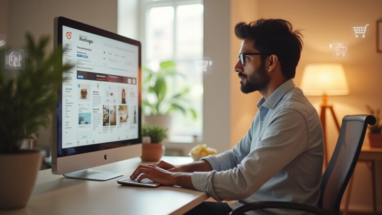 Professional reviewing Instagram’s AI-Based Shopping Ads dashboard with personalized product recommendations.