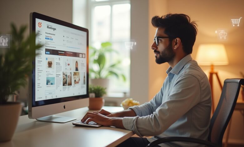 Professional reviewing Instagram’s AI-Based Shopping Ads dashboard with personalized product recommendations.
