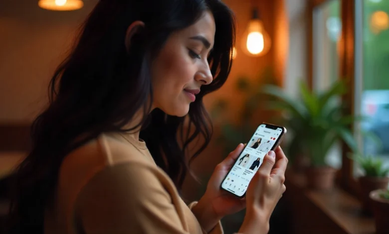 Woman using Instagram AI-powered personalized shopping guide on smartphone