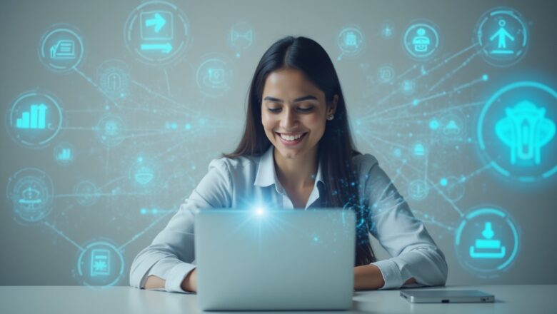 Job seeker using LinkedIn’s AI-Powered Career Path Insights on a laptop.