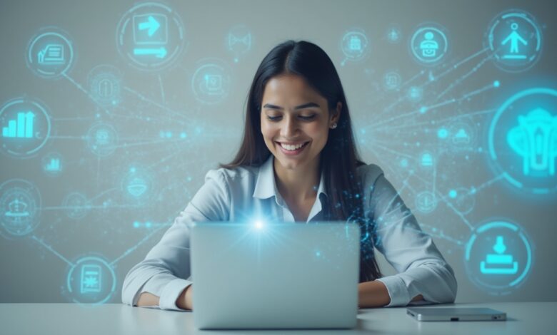 Job seeker using LinkedIn’s AI-Powered Career Path Insights on a laptop.