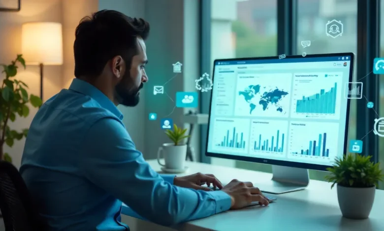 HR professional analyzing LinkedIn Talent Insights dashboard with real-time hiring trends, skill gaps, and talent mapping.