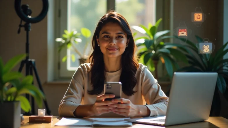 Indian influencer using AI-driven content creation tools on TikTok to generate and edit videos quickly.