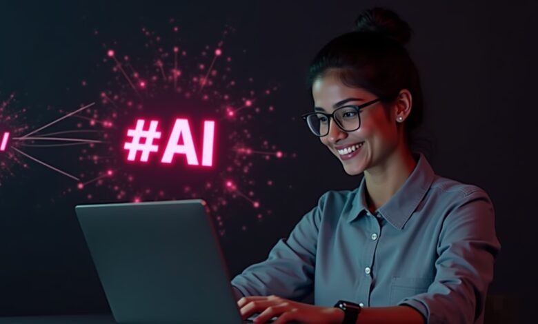 TikTok AI-powered hashtag suggestions tool on a smartphone for campaign optimization.