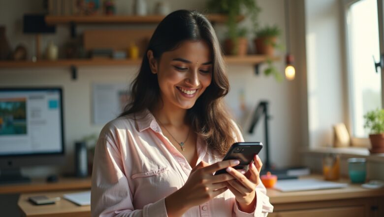 Indian influencer leading an interactive TikTok campaign with AR filters and branded challenges in a creative workspace.