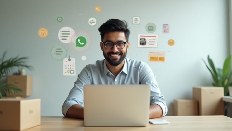 Local business owner using WhatsApp AI-based message automation to engage customers in real time via chatbot.