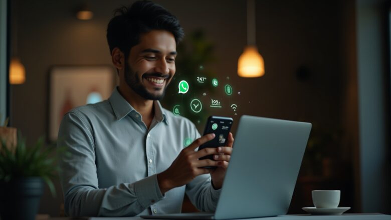 An Indian small business owner interacting with WhatsApp’s AI-powered customer support bot on a smartphone.