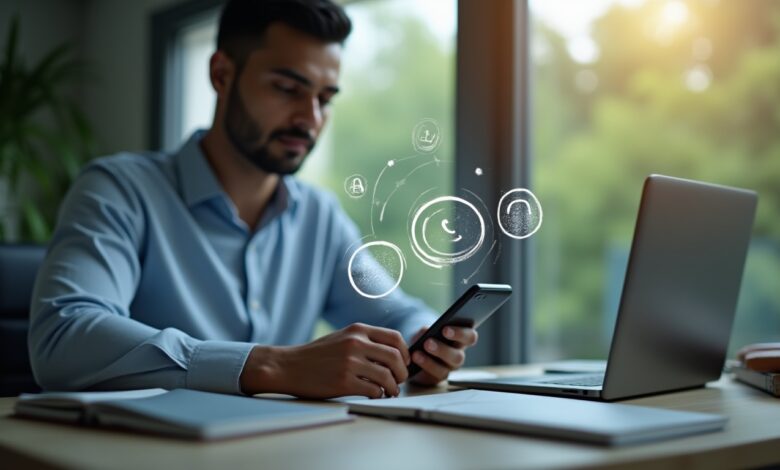 A business professional making a digital payment using WhatsApp AI-Powered Payment System on a smartphone