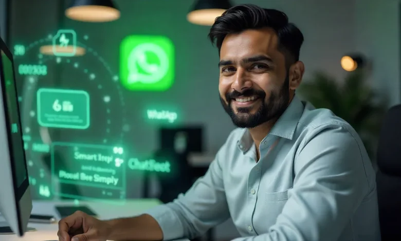 WhatsApp Business chat interface showing AI-generated smart reply suggestions on mobile screen