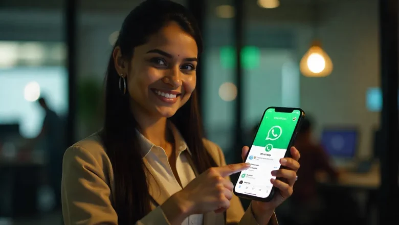 Blue WhatsApp Business Profile Badge displayed next to a verified company name in chat