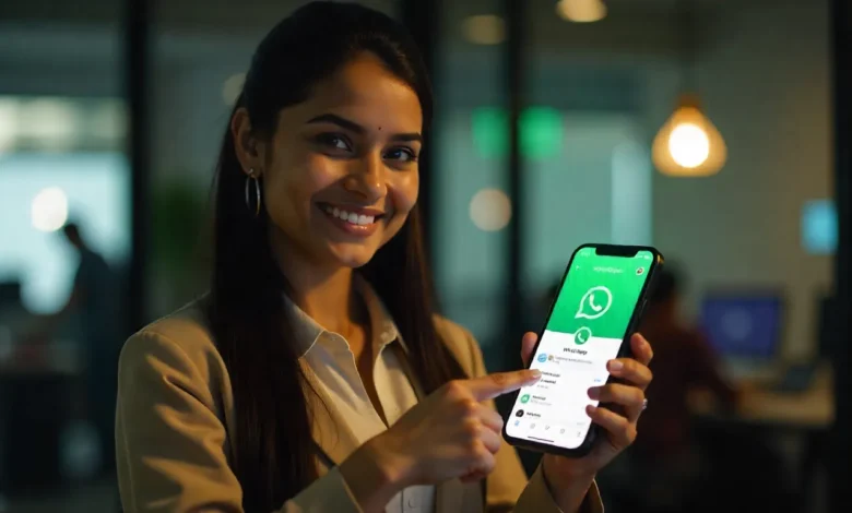 Blue WhatsApp Business Profile Badge displayed next to a verified company name in chat