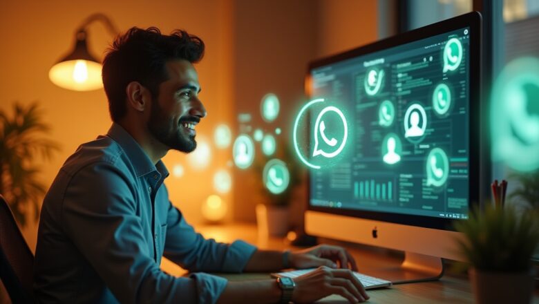 WhatsApp multi-account management interface showing multiple business profiles being managed from a single dashboard.