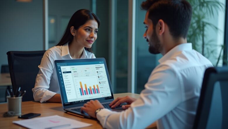 An Indian marketer analyzing AI-Powered Tweet Analytics on a laptop, optimizing ad campaigns and tweet performance for better engagement.