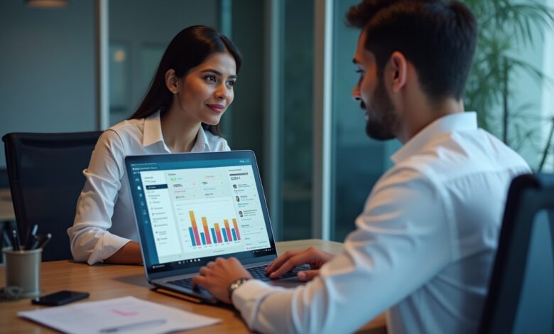 An Indian marketer analyzing AI-Powered Tweet Analytics on a laptop, optimizing ad campaigns and tweet performance for better engagement.