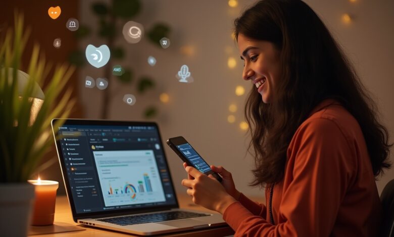 Indian marketer reviewing X’s new Brand Engagement Tools on a laptop, analyzing real-time user interactions, polls, and campaign performance.