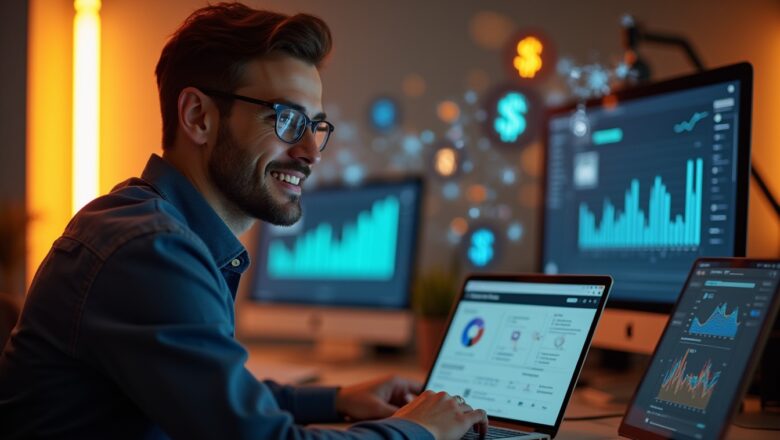 Brand manager analyzing hashtag analytics dashboard on X for campaign performance.