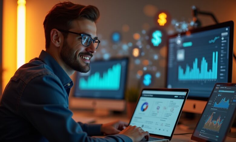 Brand manager analyzing hashtag analytics dashboard on X for campaign performance.