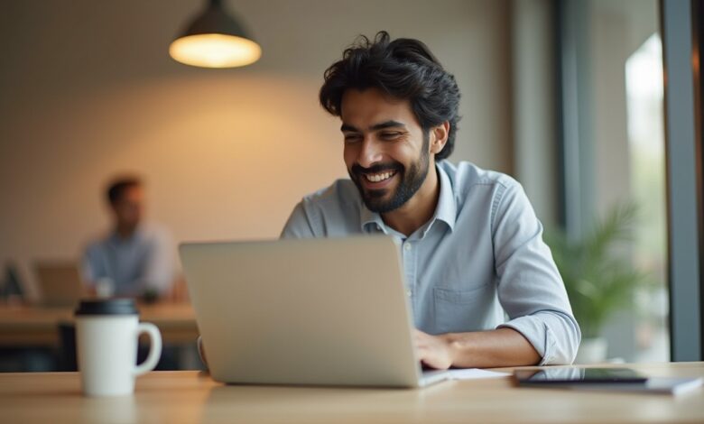 An Indian marketer analyzing the X Trends Dashboard for Brands on a laptop, tracking real-time engagement and trends.