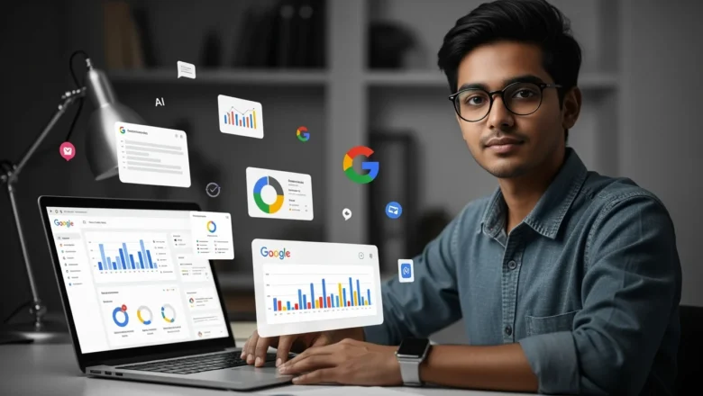 User exploring Google’s AI-Powered Search Insights on laptop with real-time data visualization.