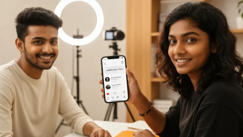 Creators collaborating on Instagram to share posts and grow their audience