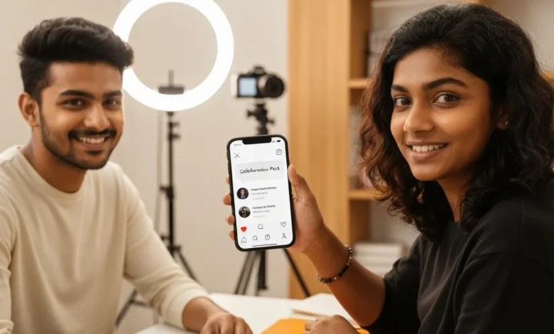 Creators collaborating on Instagram to share posts and grow their audience