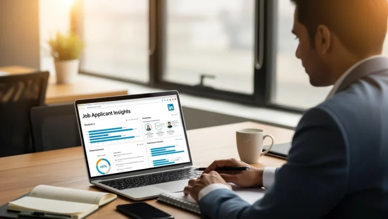 Hiring manager analyzing LinkedIn Job Applicant Insights dashboard.