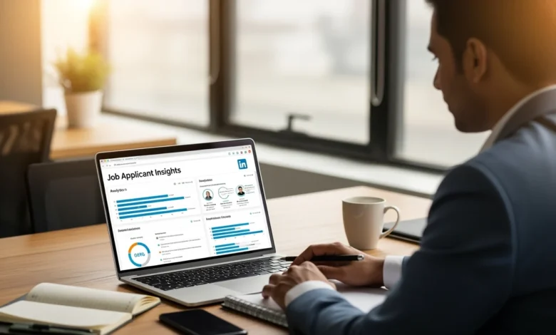 Hiring manager analyzing LinkedIn Job Applicant Insights dashboard.
